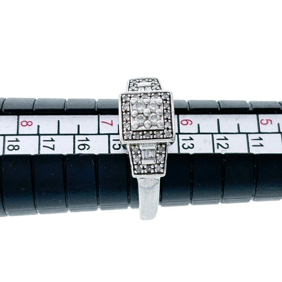 EC Co. Sterling Silver 925/ 1/20PT Art Deco Diamond Engagement Ring Size 6.5 - Picture 5 of 7